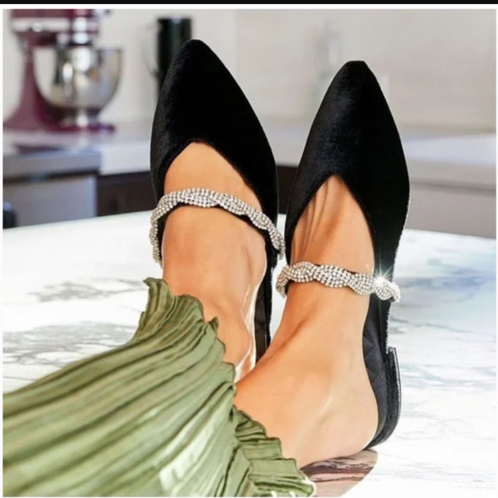 Birdies Velvet Swan Embellished Crystal Slides